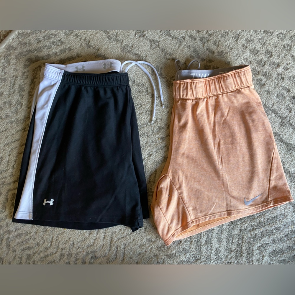 Nike and Under Armor Black and Peach Athletic Shorts